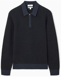 COS - Contrast-trim Waffle-knit Polo Shirt - Lyst
