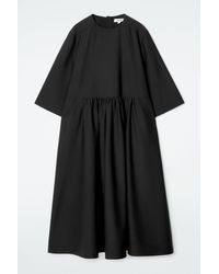 COS - Gathered Wool-blend Midi Dress - Lyst