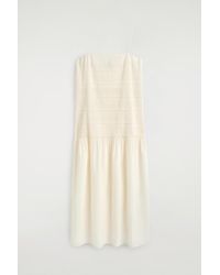 COS - Ruched Dropped-Waist Poplin Midi Dress - Lyst
