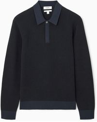 COS - Contrast-trim Waffle-knit Polo Shirt - Lyst