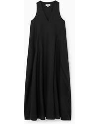 COS Oversized V-neck Wool Dress in Black | Lyst