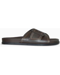 COS - Contrast-stitch Buckled Leather Slides - Lyst