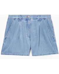 COS Pleated Denim Shorts - Blue