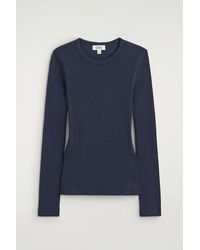 COS - Slim Ribbed Cotton Long-Sleeved Top - Lyst