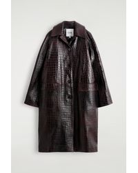 COS - Croc-Effect Leather Long Coat - Lyst