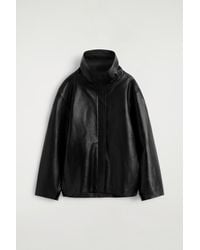 COS - Leather Funnel-Neck Jacket - Lyst