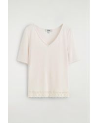 COS - Lace-Trimmed Ribbed V-Neck T-Shirt - Lyst