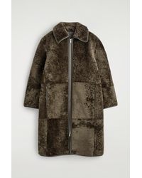 COS - Leather-Bonded Shearling Long Coat - Lyst