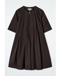 COS - Pleated Zip-Up Cotton Mini Dress - Lyst