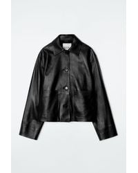 COS - Boxy Collared Leather Jacket - Lyst