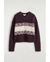 COS - Textured Merino Wool V-Neck Sweater - Lyst