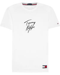 Tommy Hilfiger Crew Neck Short Sleeve Logo Loungewear Tops - White