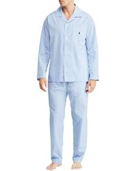 Polo Ralph Lauren Gingham Poplin Long Sleep Set Pyjama - Blauw