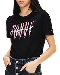 Tommy Hilfiger T-Shirt à Manche Courte Floral Logo Organic Cotton Cropped - Noir