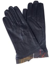 Barbour Tartan Trimmed Leather Gloves - Blue