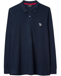 Paul Smith Zebra Logo Long Sleeve Polo Shirt - Blue