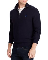 Polo Ralph Lauren Mesh-knit Cotton Quarter-zip Trui - Blauw