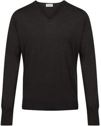 John Smedley Made In England Classic Bobby Merino Wool V Neck Sweater - Black