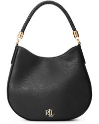 Lauren by Ralph Lauren Charli Pebbled Leather Small Shoulder Handbag - Black