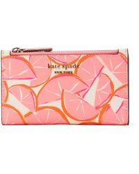 Kate Spade Spencer Grapefruit Printed Pvc Small Slim Bifold Wallet - Pink
