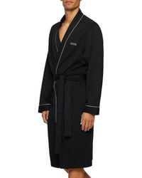 BOSS Hommes Identity Hooded Gown Robe de Chambre à Logo en Coton chiné épais 