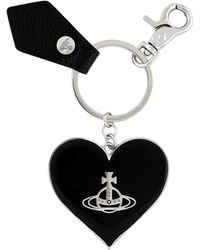 Vivienne Westwood Grain Leather Mirror Heart Orb Sleutelhanger - Zwart