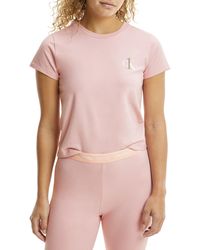 Calvin Klein Short Sleeve Crew Neck Loungewear Top - Pink