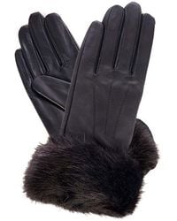 Barbour Fur Trimmed Leather Gloves - Black