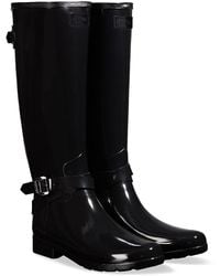 HUNTER Refined Back Adjustable Tall With Ankle Strap Gloss Wellington Boots - Black