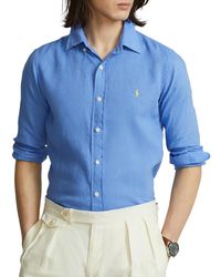 Polo Ralph Lauren Maglietta Custom Fit Linen - Blu
