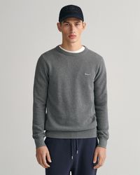 GANT - Cotton Pique Crew Neck Jumper - Lyst