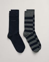 GANT - Charcoal Melange 2-pack Barstripe & Solid Socks 9960261 090 - Lyst