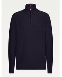 Tommy Hilfiger Ribbed Half Zip Relaxed Fit Jumper - Blue