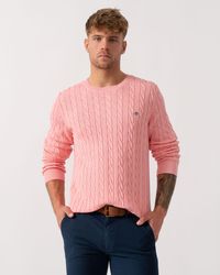 GANT - Cotton Cable Knit Crew Neck Jumper - Lyst