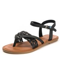 TOMS Black Leather Syn Braid Womens Lexie Sand