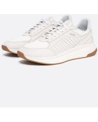 BOSS - Titanium Evo Leather Lace-up Trainers With Mesh Trims - Lyst