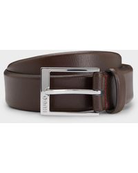 HUGO - Gellot Grained-Leather Belt With Logo Engraved Buckle - Lyst
