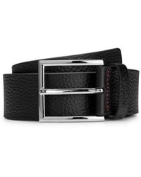 HUGO - Giaspo Grained-leather Belt With Logo-stamped Keeper - Lyst