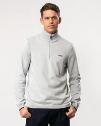 BOSS - Ever-x Cotton Blend Zip-neck Sweater With Logo Print - Lyst