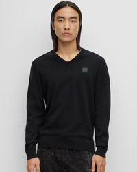 BOSS - Kanovano Cotton-cashmere Jumper With Logo Patch - Lyst
