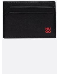 HUGO - Tibby Nappa Leather Card Holder With Stacked Logo - Lyst