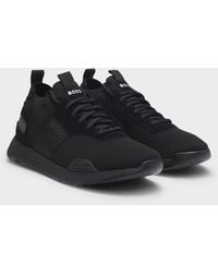 BOSS - Titanium_Runn Structured-Knit Sock Trainers With Branding - Lyst