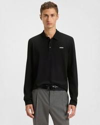 HUGO - Donoslong Cotton-Piqué Long Sleeve Polo Shirt With Logo Print - Lyst