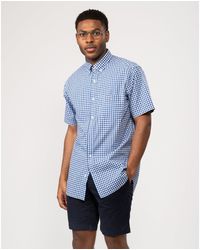 GANT - Regular Fit Short Sleeve Poplin Gingham Shirt Colour: 436 College, Size: M - Lyst