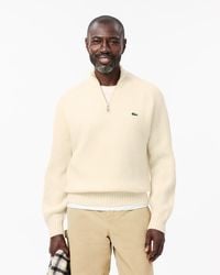 Lacoste - High Zip Neck Thick Rib Knit Wool Sweater - Lyst