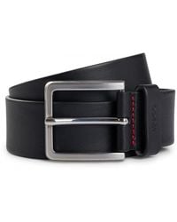 HUGO - Gionios Grainy Embossed-leather Belt With Brushed Metal Hardware - Lyst