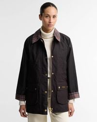 Barbour - Icons Tartan Collar Modern Beadnell Wax Jacket - Lyst