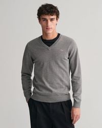 GANT - Classic Cotton V-Neck Jumper - Lyst