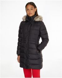 Womens Clothing Jackets Padded and down jackets Tommy Hilfiger Th Ess Tyra Down Jkt With Fur Down Coat in Blue 
