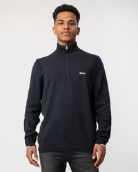BOSS - Ever-X Cotton Blend Zip-Neck Sweater With Logo Print Size: L - Lyst